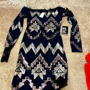 Black, gold, silver sequin bodycon dress